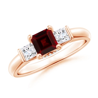 5mm AAA Classic Square Garnet and Diamond Engagement Ring in 9K Rose Gold