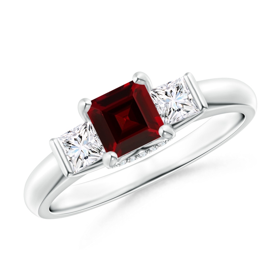 5mm AAA Classic Square Garnet and Diamond Engagement Ring in White Gold 