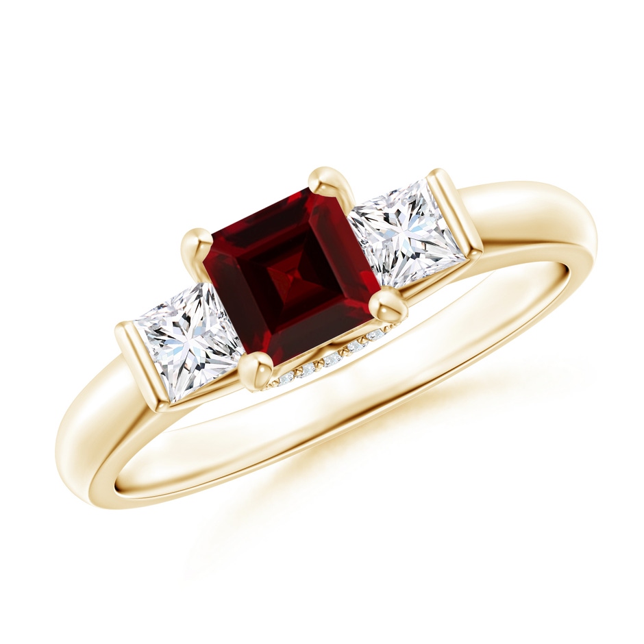 5mm AAA Classic Square Garnet and Diamond Engagement Ring in Yellow Gold 