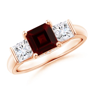 6mm AA Classic Square Garnet and Diamond Engagement Ring in 9K Rose Gold