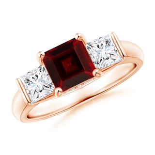 6mm AAA Classic Square Garnet and Diamond Engagement Ring in 9K Rose Gold