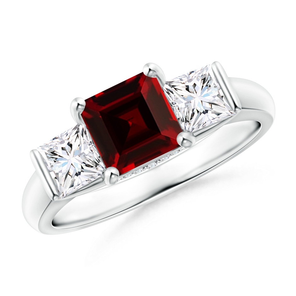 6mm AAAA Classic Square Garnet and Diamond Engagement Ring in P950 Platinum 