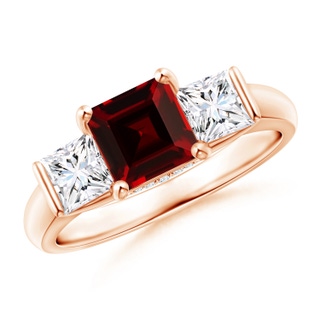 6mm AAAA Classic Square Garnet and Diamond Engagement Ring in Rose Gold