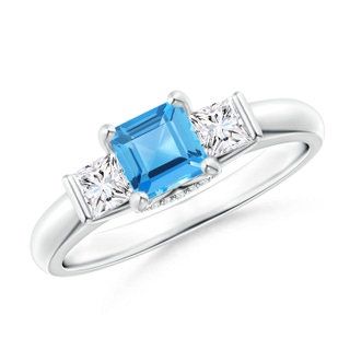 5mm AAA Classic Square Swiss Blue Topaz and Diamond Engagement Ring in 9K White Gold