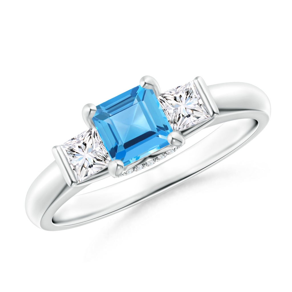5mm AAA Classic Square Swiss Blue Topaz and Diamond Engagement Ring in White Gold