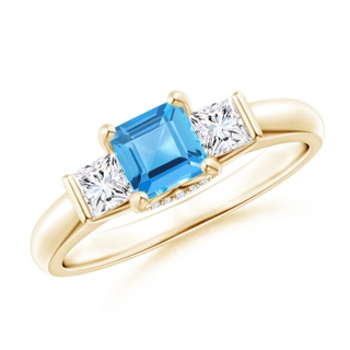 5mm AAA Classic Square Swiss Blue Topaz and Diamond Engagement Ring in Yellow Gold