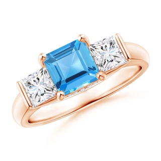 6mm AAA Classic Square Swiss Blue Topaz and Diamond Engagement Ring in Rose Gold