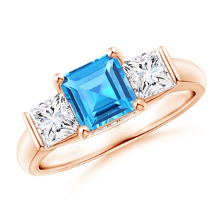 6mm AAAA Classic Square Swiss Blue Topaz and Diamond Engagement Ring in 9K Rose Gold