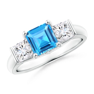 6mm AAAA Classic Square Swiss Blue Topaz and Diamond Engagement Ring in P950 Platinum