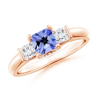 5mm AA Classic Square Tanzanite and Diamond Engagement Ring in 9K Rose Gold