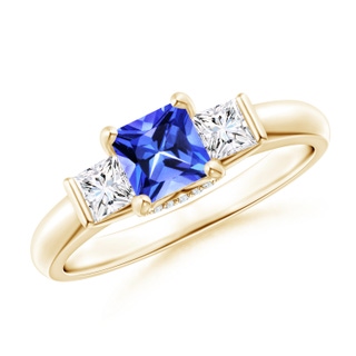 5mm AAA Classic Square Tanzanite and Diamond Engagement Ring in 9K Yellow Gold