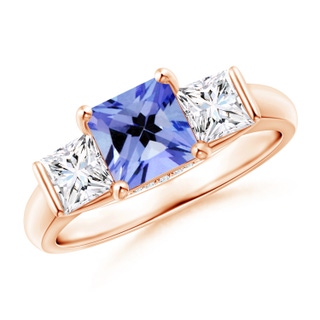 6mm AA Classic Square Tanzanite and Diamond Engagement Ring in Rose Gold