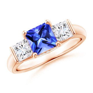 6mm AAA Classic Square Tanzanite and Diamond Engagement Ring in 9K Rose Gold