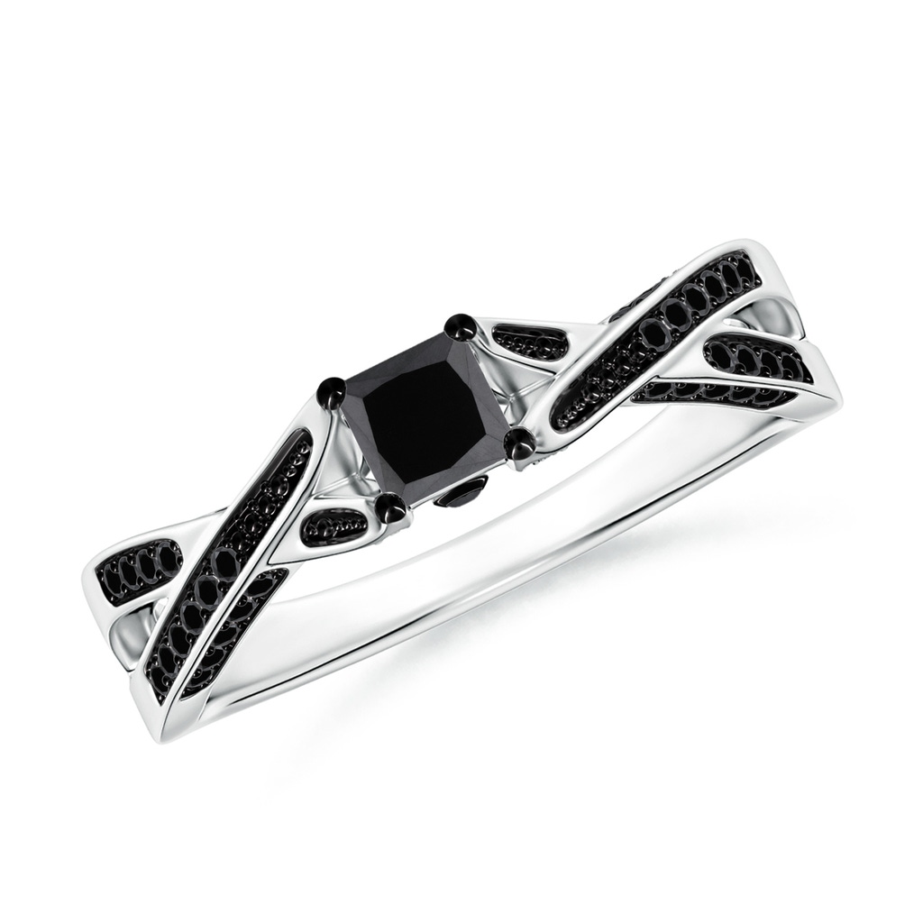 3.5mm AA Princess-Cut Black Diamond Crossover Engagement Ring in P950 Platinum