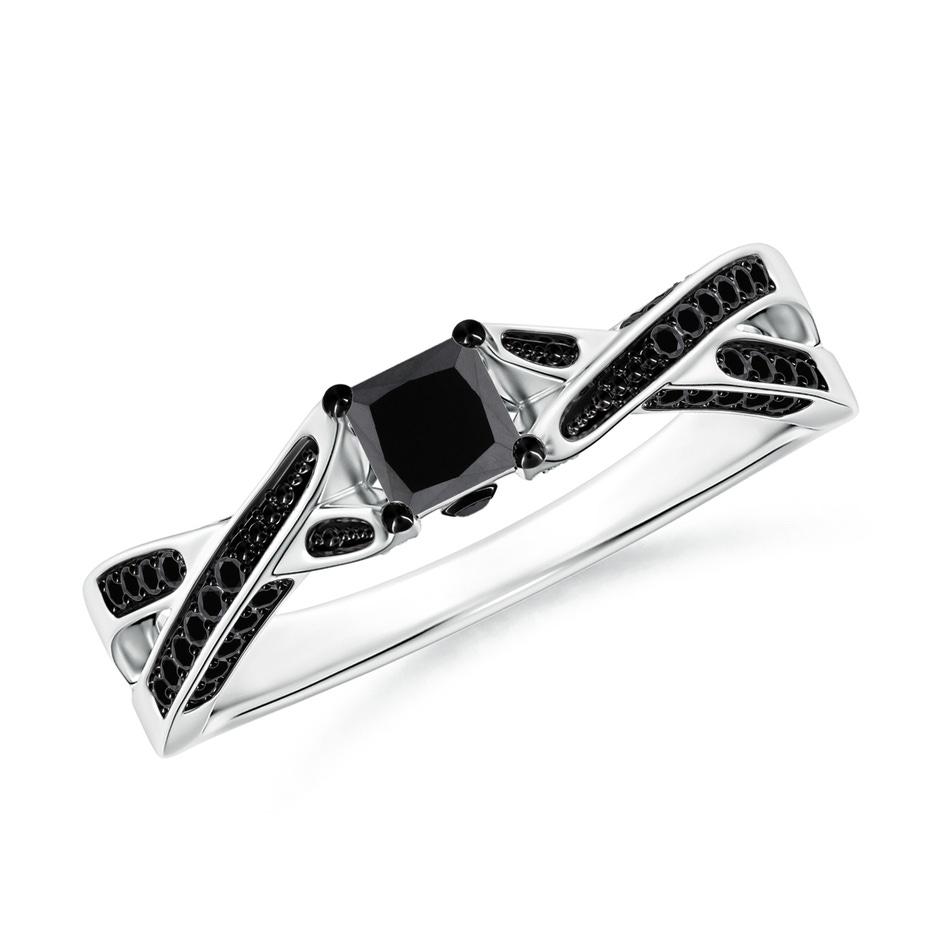 3.5mm AA Princess-Cut Black Diamond Crossover Engagement Ring in P950 Platinum 