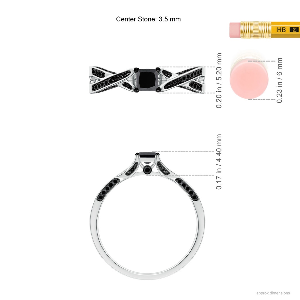 3.5mm AA Princess-Cut Black Diamond Crossover Engagement Ring in P950 Platinum Ruler