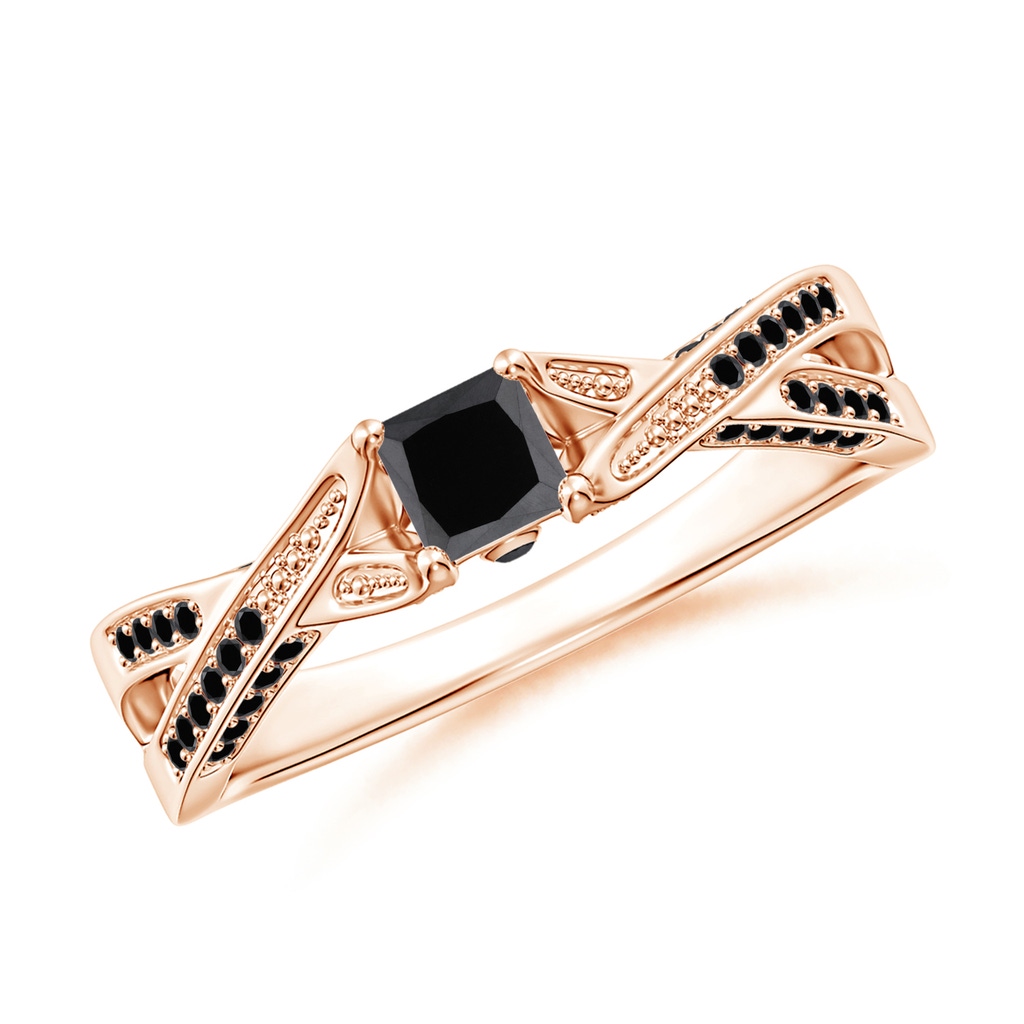 3.5mm AA Princess-Cut Black Diamond Crossover Engagement Ring in Rose Gold