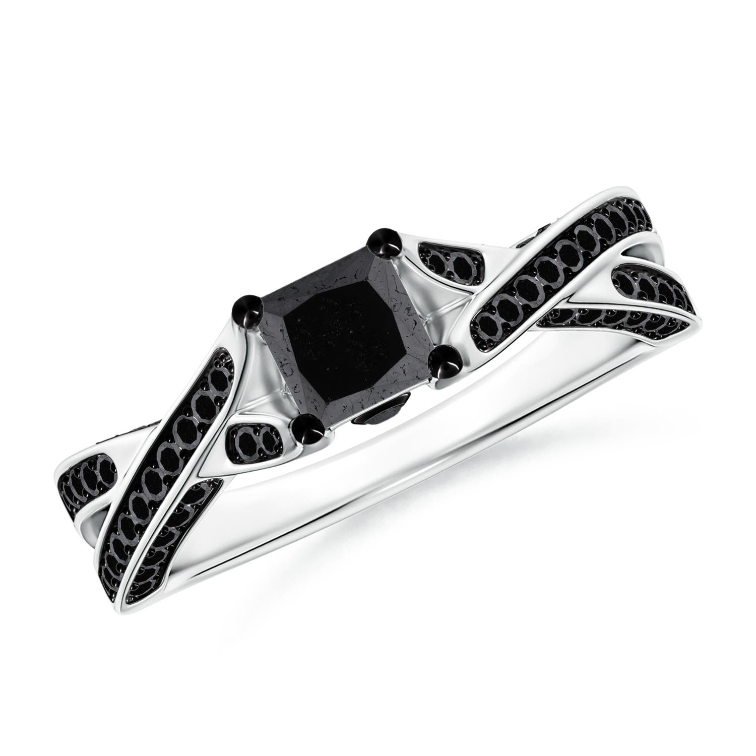 4.4mm A Princess-Cut Black Diamond Crossover Engagement Ring in P950 Platinum