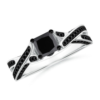 4.8mm AA Princess-Cut Black Diamond Crossover Engagement Ring in P950 Platinum
