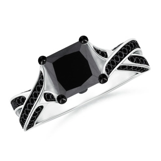 6.5mm AA Princess-Cut Black Diamond Crossover Engagement Ring in P950 Platinum