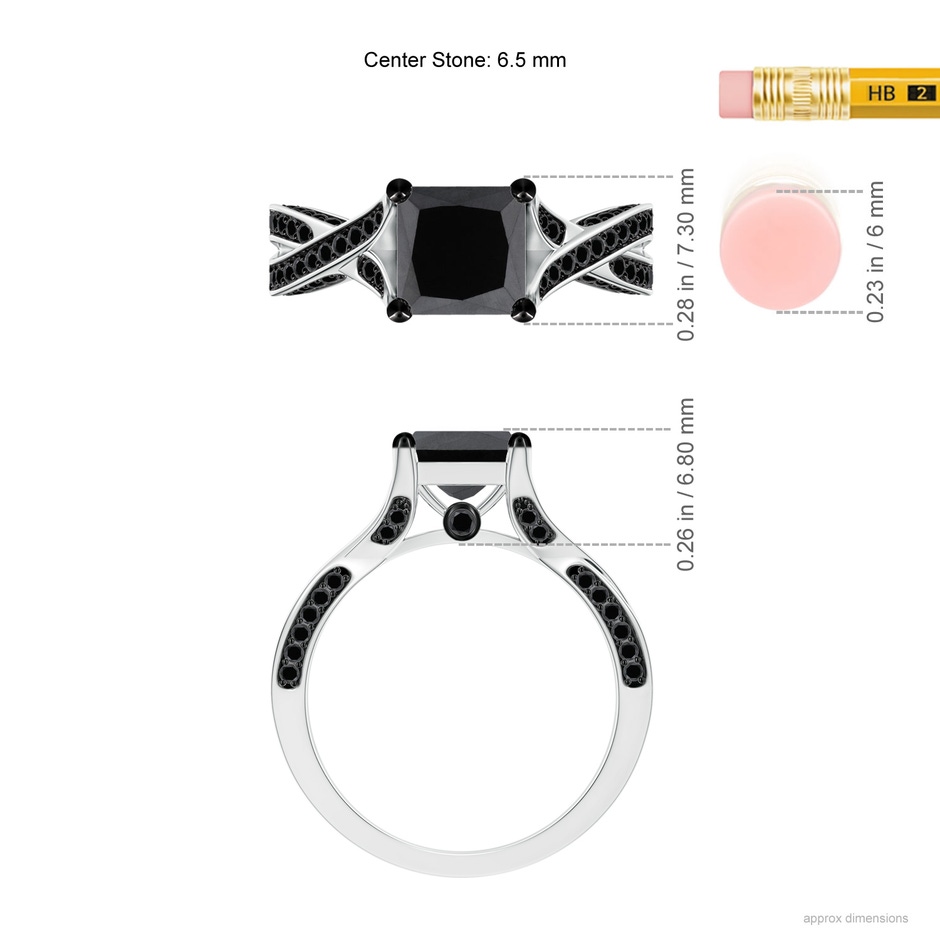 6.5mm AA Princess-Cut Black Diamond Crossover Engagement Ring in P950 Platinum ruler