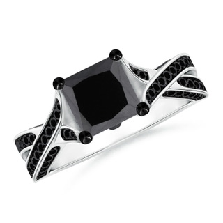 6.5mm AA Princess-Cut Black Diamond Crossover Engagement Ring in White Gold