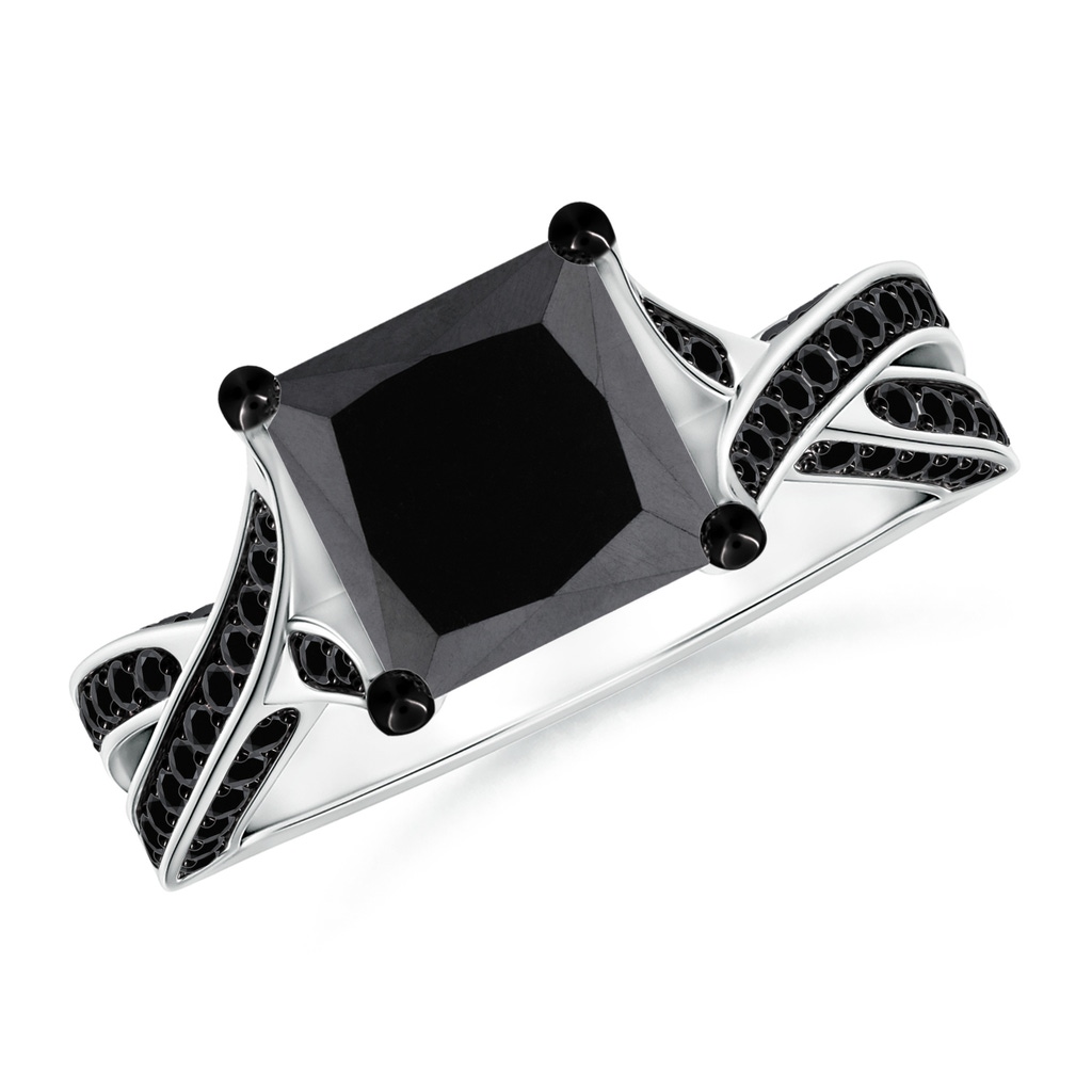 7.5mm AA Princess-Cut Black Diamond Crossover Engagement Ring in P950 Platinum