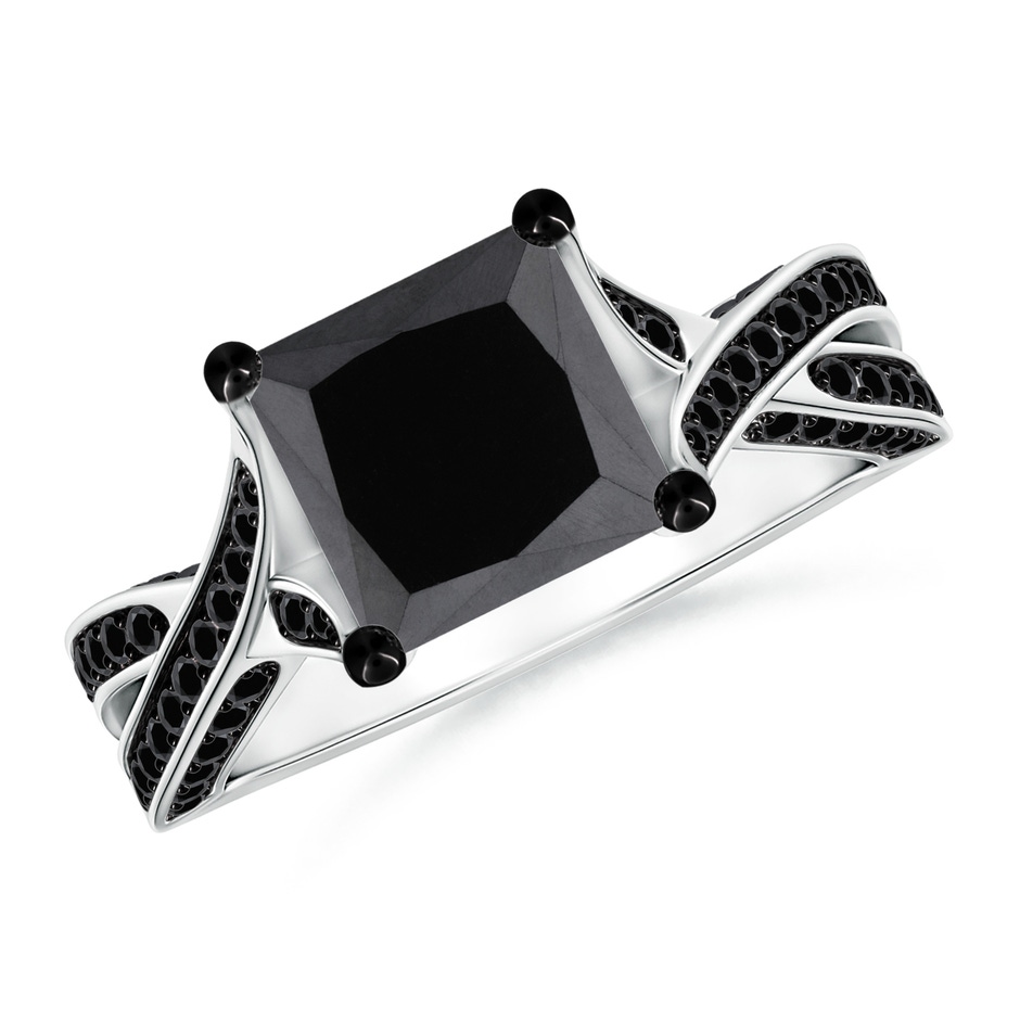 7.5mm AA Princess-Cut Black Diamond Crossover Engagement Ring in P950 Platinum 