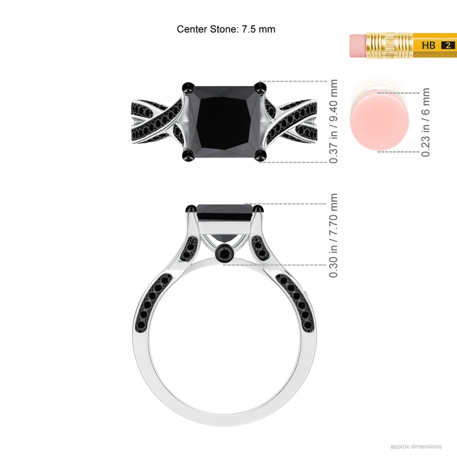7.5mm AA Princess-Cut Black Diamond Crossover Engagement Ring in P950 Platinum ruler