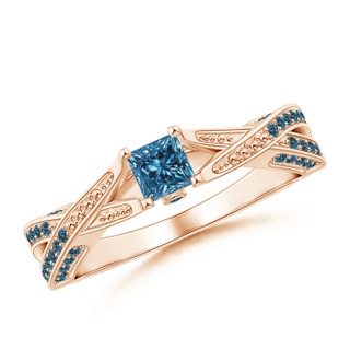 3.5mm AAA Princess-Cut Enhanced Blue Diamond Crossover Engagement Ring in Rose Gold