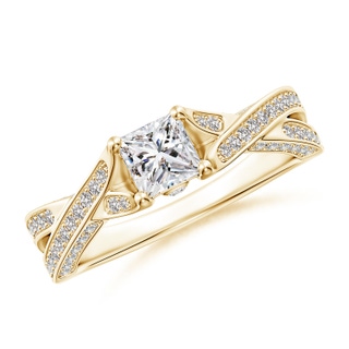 4.4mm IJI1I2 Princess-Cut Diamond Solitaire Crossover Engagement Ring in Yellow Gold