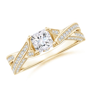 4.8mm GVS2 Princess-Cut Diamond Solitaire Crossover Engagement Ring in Yellow Gold