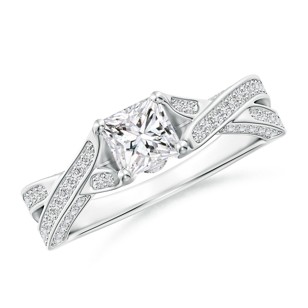 4.8mm HSI2 Princess-Cut Diamond Solitaire Crossover Engagement Ring in White Gold