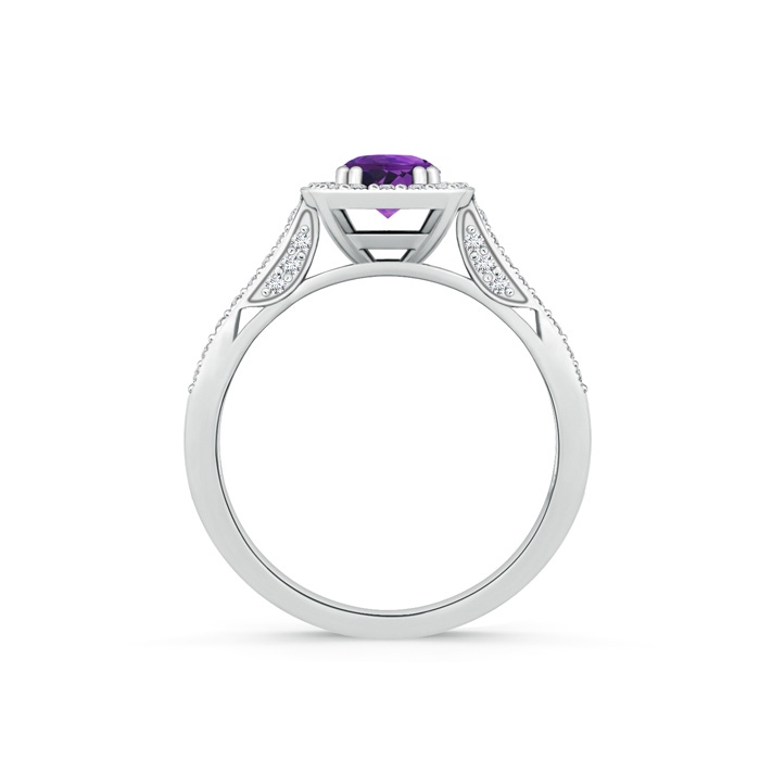 5mm AAAA Round Amethyst Cushion Halo Ring with Milgrain in White Gold Product Image