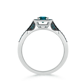 4.5mm AA Round Blue Diamond Cushion Halo Ring with Milgrain in 9K White Gold product image