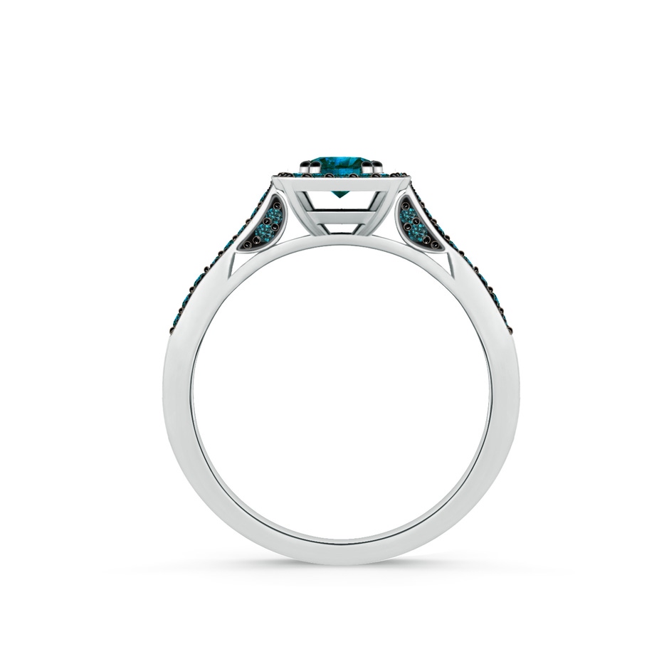 4.5mm AA Round Blue Diamond Cushion Halo Ring with Milgrain in White Gold side 1