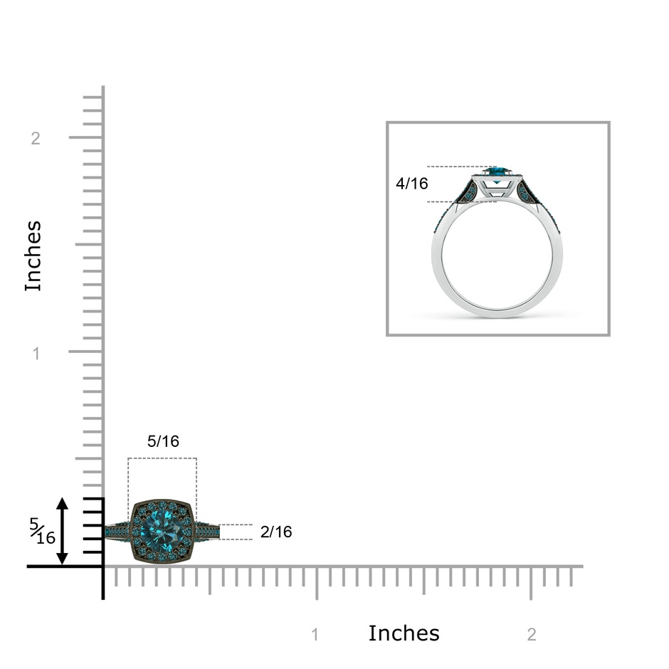 4.5mm AA Round Blue Diamond Cushion Halo Ring with Milgrain in White Gold ruler