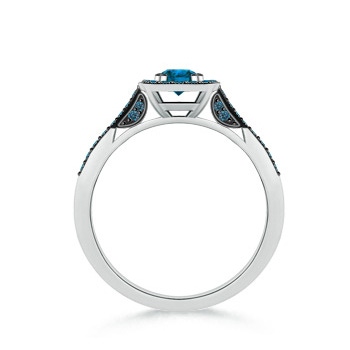 4.5mm AAA Round Blue Diamond Cushion Halo Ring with Milgrain in 9K White Gold product image