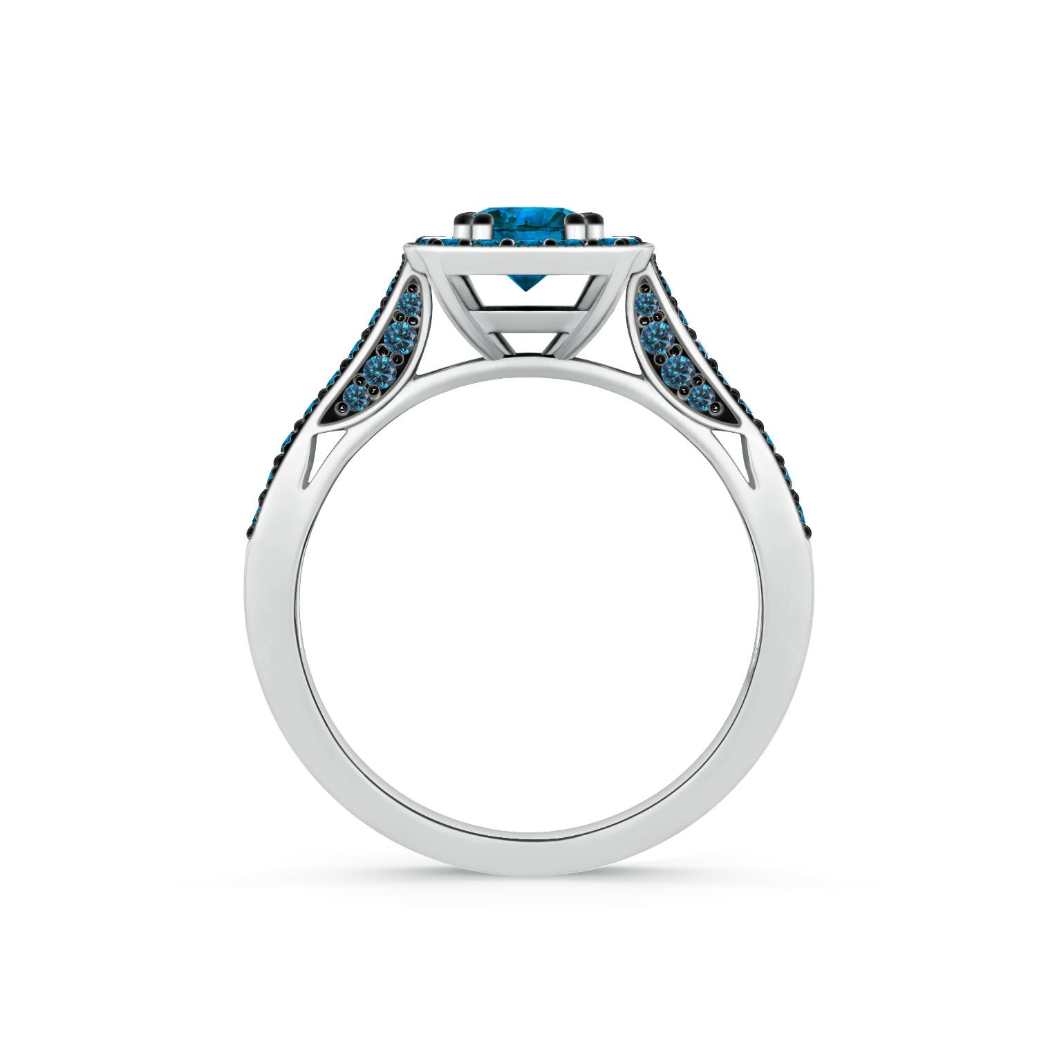 5.5mm AAA Round Blue Diamond Cushion Halo Ring with Milgrain in White Gold - side 1