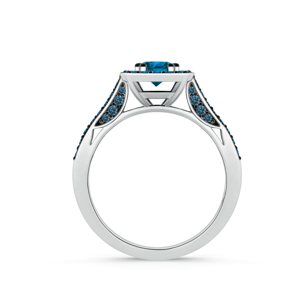 5.5mm AAA Round Blue Diamond Cushion Halo Ring with Milgrain in White Gold Side 1