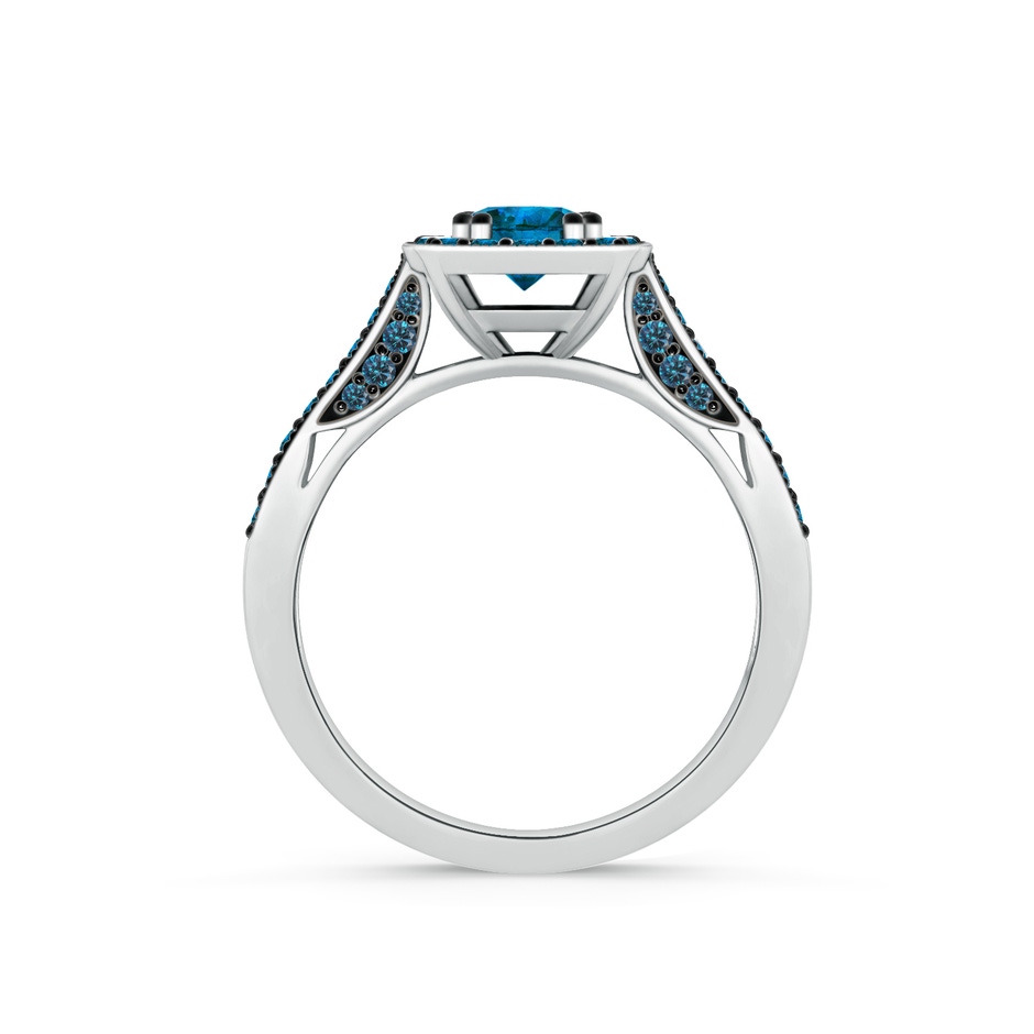 5.5mm AAA Round Blue Diamond Cushion Halo Ring with Milgrain in White Gold side 1