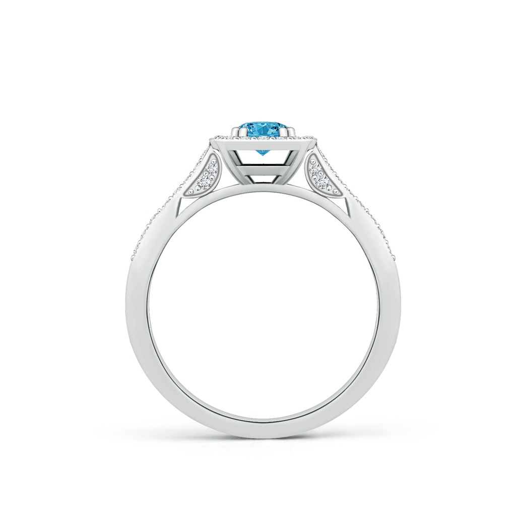 4.5mm AAAA Round Fancy Intense Blue Diamond Cushion Halo Ring with Milgrain in P950 Platinum - side 199