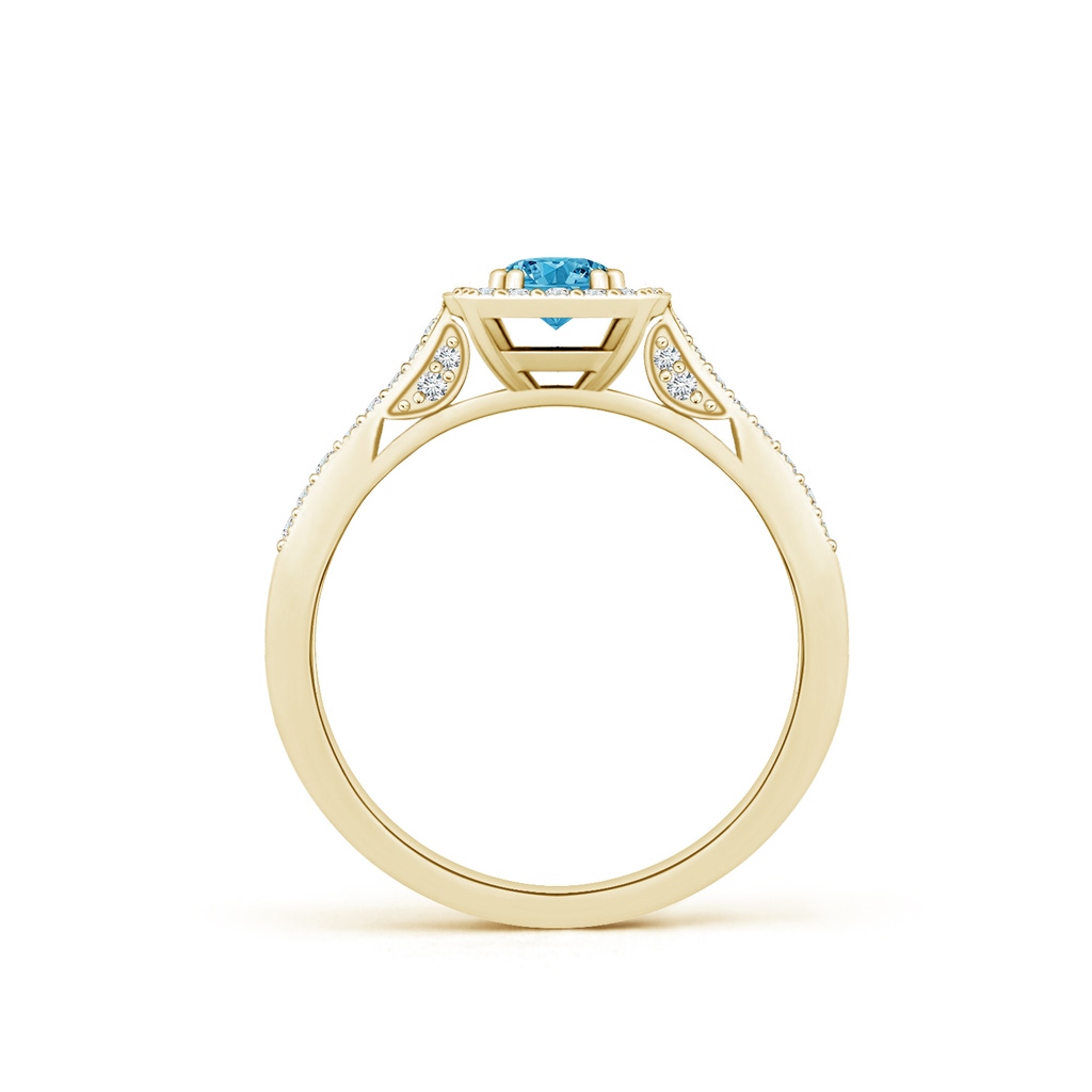 4.5mm AAAA Round Fancy Intense Blue Diamond Cushion Halo Ring with Milgrain in Yellow Gold - side 199