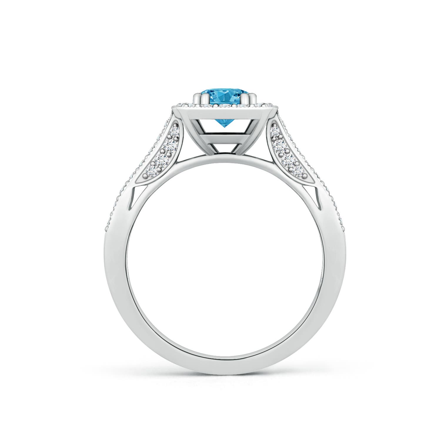 5.5mm AAAA Round Fancy Intense Blue Diamond Cushion Halo Ring with Milgrain in White Gold - side 3