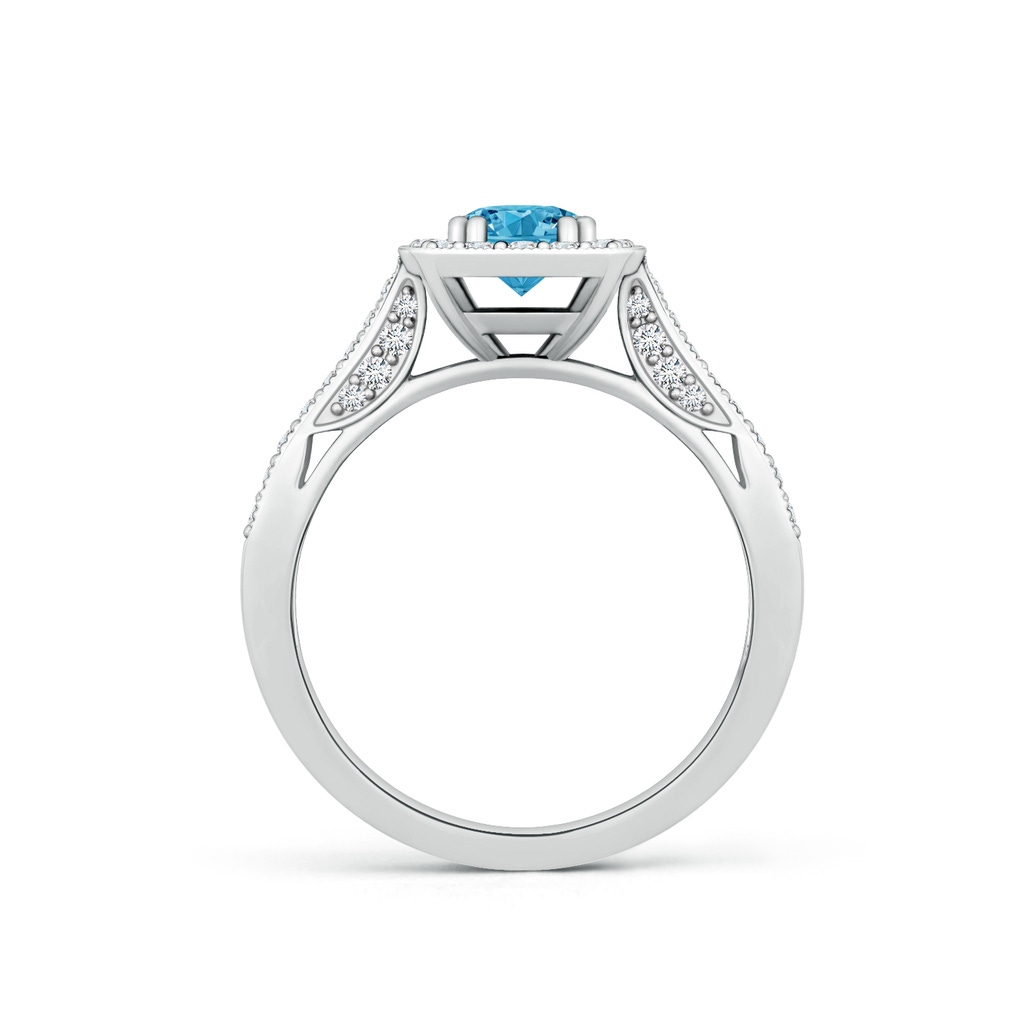 5.5mm AAAA Round Fancy Intense Blue Diamond Cushion Halo Ring with Milgrain in White Gold - side 199