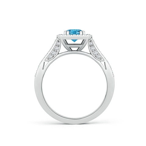 5.5mm AAAA Round Fancy Intense Blue Diamond Cushion Halo Ring with Milgrain in White Gold - side 3