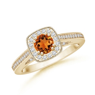 5mm AAAA Round Citrine Cushion Halo Ring with Milgrain in 9K Yellow Gold
