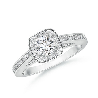 4.5mm HSI2 Round Diamond Cushion Halo Ring with Milgrain in White Gold