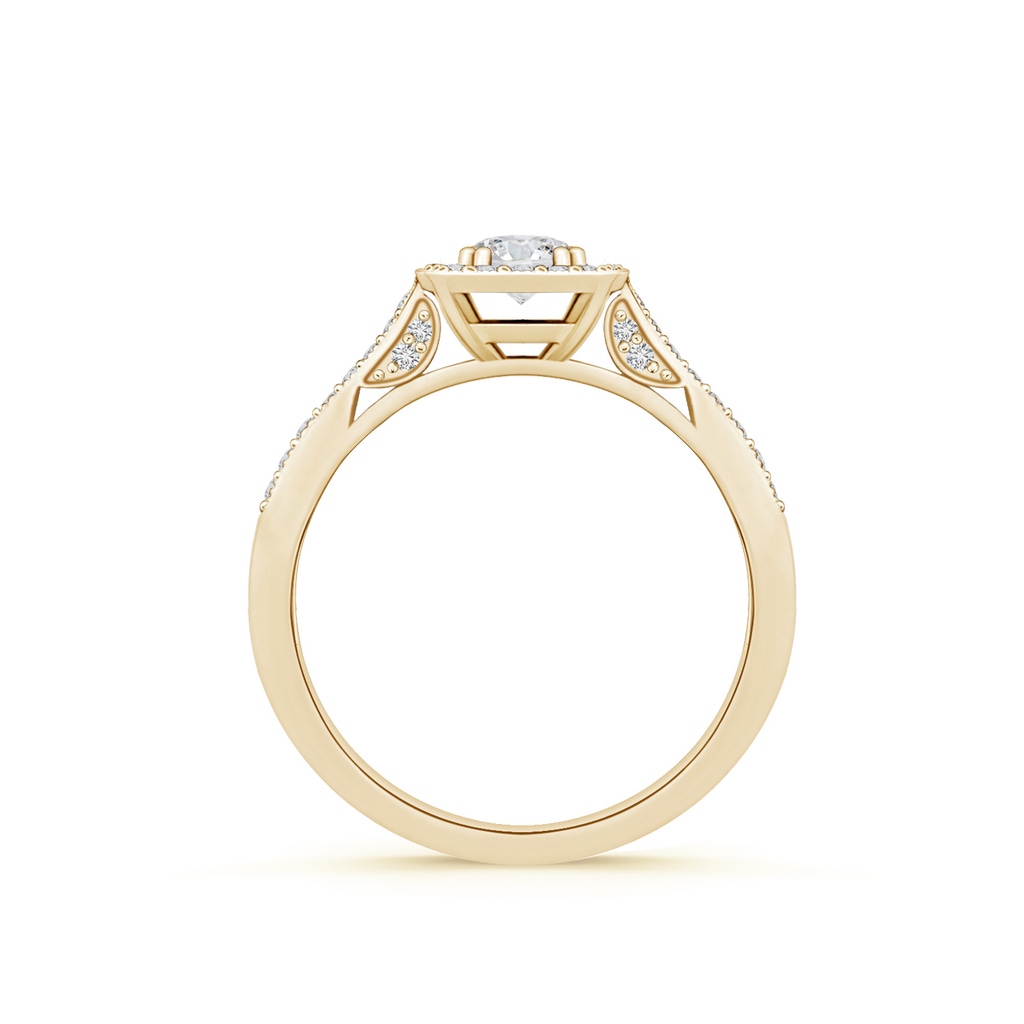 4.5mm HSI2 Round Diamond Cushion Halo Ring with Milgrain in Yellow Gold Side-1