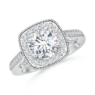 7.2mm GVS2 Round Diamond Cushion Halo Ring with Milgrain in P950 Platinum